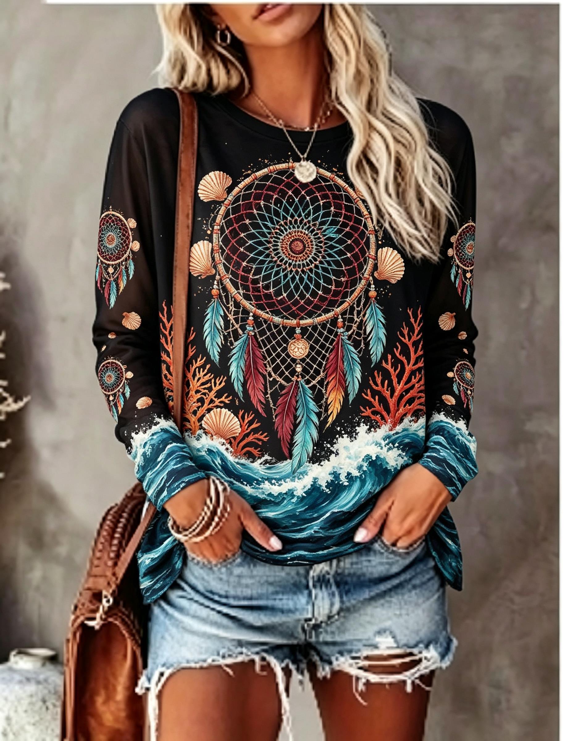 Dames T-shirt met ronde hals e - Wallpaper recensie en prijs