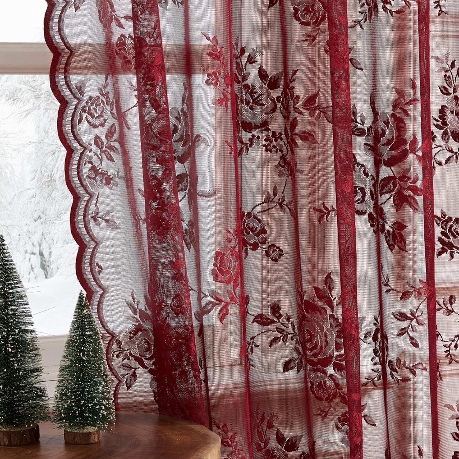 1 stuk bordeauxrode kantgordij - Curtain Rods recensie en prijs